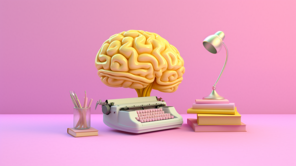 Brein op typemachine gecreëerd met Midjourney.